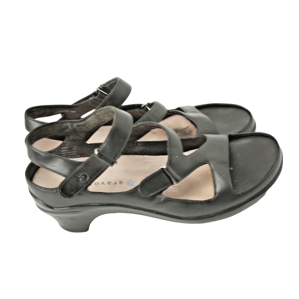 Aravon Sandals Women's sz 9.5 Black Leather Comfort Strappy Heel - Picture 4 of 6